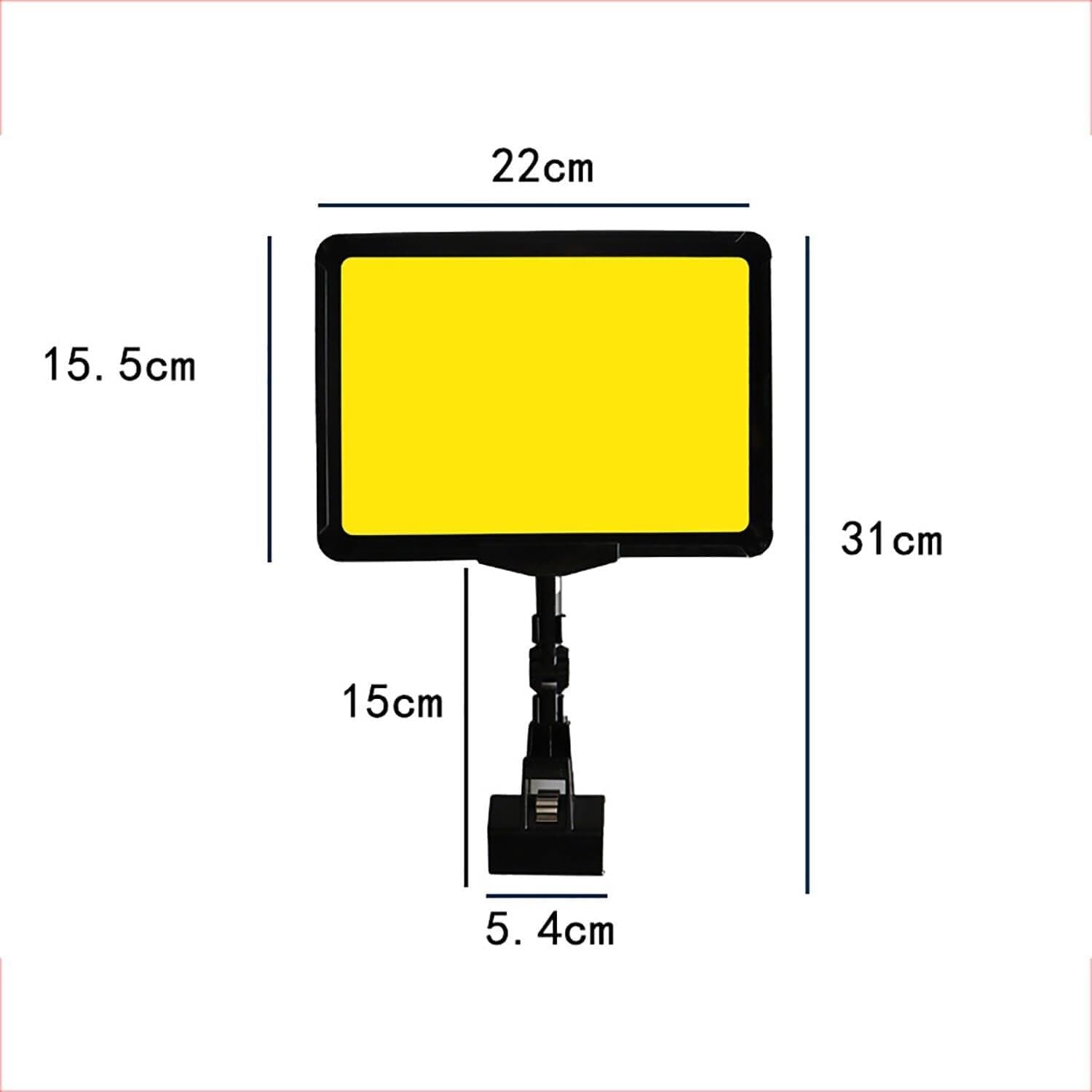 Portacarteles giratorio A5 con clip y película transparente, papel amarillo, ajustable horizontal y verticalmente, clip de PVC resistente,Soporte para carteles con pinza(White)