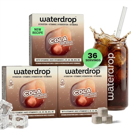 waterdrop Cola - New Recipe - 36 Water Flavouring Cubes for Still & Sparkling Water Sugar Free & Low Calorie Fizzy Drinks Alternative Hydration Tablets with Vitamin C & B Cola Water Flavour Drops