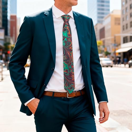 Image of Barry.Wang Paisley Tie for Men Silk Woven Necktie and Tie Clip Set Wedding Party Business Formal