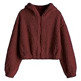 ZAFUL Chaqueta corta con cremallera para mujer, piel de cordero sintética, tamaño grande, con capucha granate S