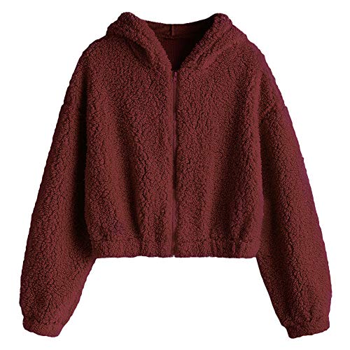 ZAFUL Chaqueta corta con cremallera para mujer, piel de cordero sintética, tamaño...