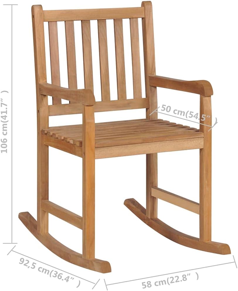 Rocking Chair with Gray Cushion,Comfortable Outdoor Chairs,Deck Lounge Chairs,Outdoor Dining Chair,Porch Chairs,for Both Indoor and Outdoor Use, Solid Teak Wood