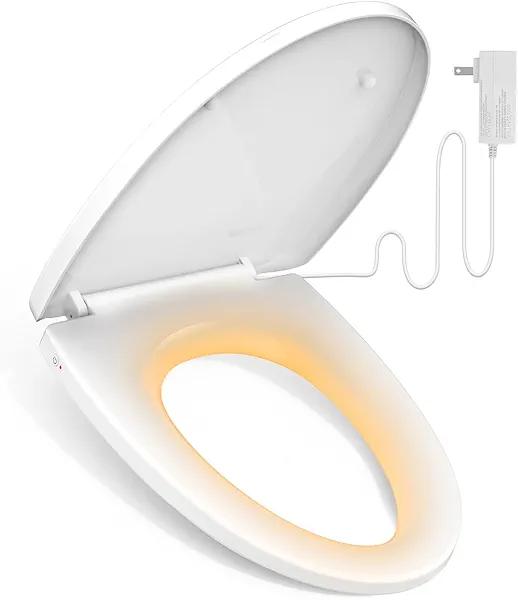 iliD Heated Toilet Seat, Elongated Three Levels of Seat Heating, 3D Curved, Lid and Seat Soft Close, Light-sensitive Night Light, Easy Installation, IPX4