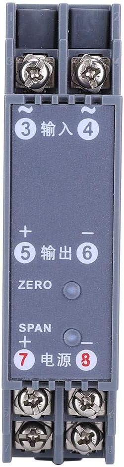 Top view of the Thincol AC Current Transducer showing input, output, and power terminals, along with ZERO and SPAN adjustment potentiometers.