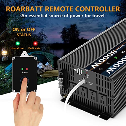 Image of 4000W Pure Sine Wave Power Inverter 12V DC to 110V /120V AC, 8000W Peak with Remote Control, 4 AC Outlets, Dual USB, LED Display, Heavy Duty Converter for RV, Truck, Solar System, Off-Grid & Emergency