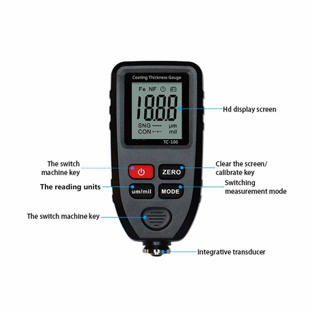 ATO Paint Thickness Gauge Coating Depth Tester for Car, Thickness Gauge Automotive Digital Paint Meter Thickness Measuring Tool, Resolution 0.1μm, Measuring Range 0-1300μm
