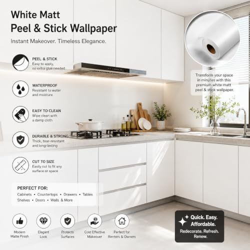 Image of WISDOM Self Adhesive Matt Wallpaper Waterproof Peel and Stick Decorative Contact Paper for Kitchen Cabinets, Wardrobe, Table, Drawer & Shelves, Easy DIY Home Decor Makeover 12X80 in