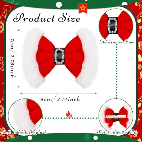 Suncalla 6 Pcs Moños Navideños para el Cabello Clips Santa Claus Accesorios para Mujeres con Lazo de Terciopelo Rojo con Brillo y Pedrería miniatura 2