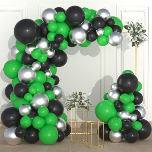 Kit d'arc de guirlande de ballons vert noir et argenté,117 pièces,Vert noir métallique,Ballons vidéo,Ballon de jeu pour fête du monde,Ballon de football,Nouvel An,Décorations de fête