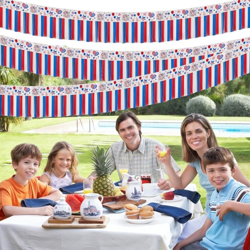 Image of 4th of July Decoration 4 Packs 10 Feet Long Foil Fringe Star Garland Memorial Day USA Red White Blue Independence Day Tinsel Metallic Streamers Patriotic Banner Car Parade Floats Garden Trailer