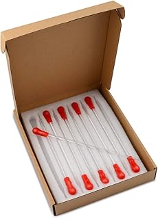 StonyLab Glass Dropper Pipettes, Thick Borosilicate Glass Dropping Pipettes 3ml Non-Graduated Liquid Transfer Pipettes with Red Rubber Caps for Laboratory Chemistry, Set of 10