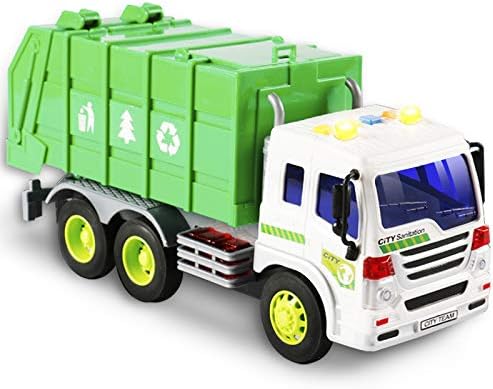 FEROXO Friction Powered Garbage Truck Toys 1:16 Toy Vehicle with Lights and Sounds for Kids