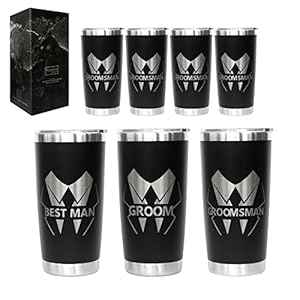 PartyGifts&beyond 7Packs Groomsmen Gifts Tumbler and Team Groom Cups Tumblers 20 OZ Stainless Steel Tumbler with Lid and…