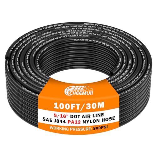 Image of CheeMuii 100 FT 5 /16 inch DOT Air Line 8MM OD Air Hose PA12 Nylon Pneumatic Tubing 30.5 Meter 5 /16 Inch OD SAE J844 Air Tubing Pipe Air Hose Line for Semi Truck Trailer or Industrial Air System