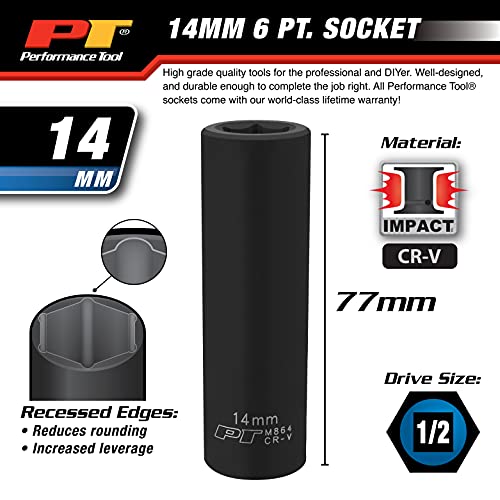 Image of Performance Tool M864 1 /2 Drive 6pt Impact Socket, 14mm