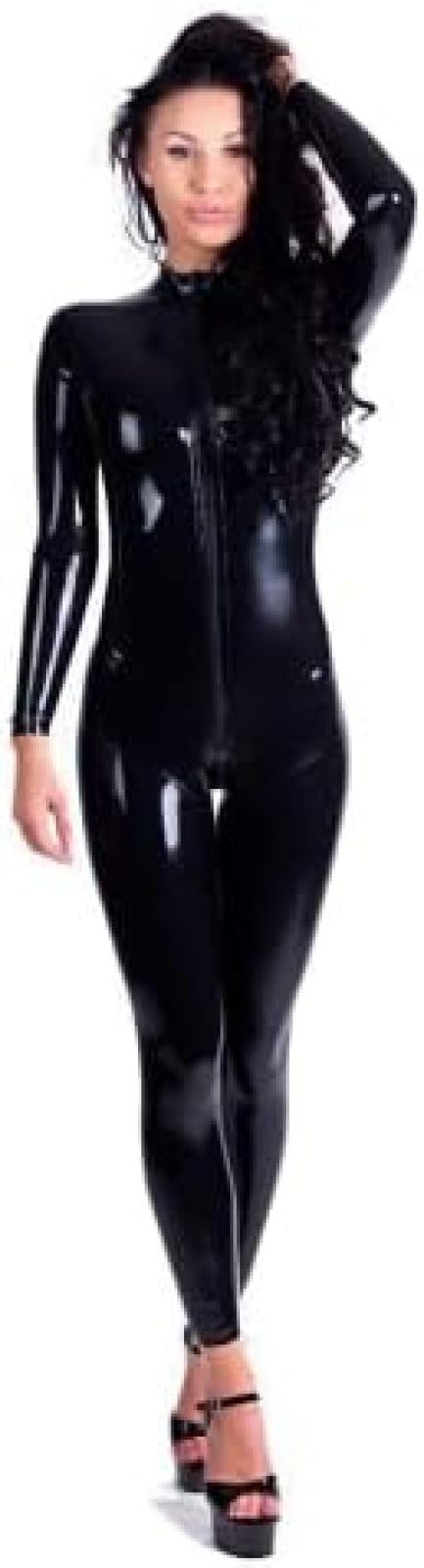 Combinaison Catsuit En Latex, Fermeture Éclair, Entrejambe Ouvert, Body Moulant, Salopette Pour Femmes,Noir,L