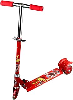 سكوتر أطفال قابل للطي بارتفاع قابل للتعديل بتصميم ثلاثي العجلات مع عجلات بإضاءة ليد للأطفال، لون أحمر