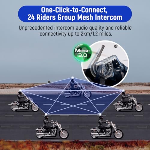 Image of LEXIN MeshCom Motorcycle Bluetooth Headset, 24 Riders Mesh Communication System, Helmet Intercom with Audio Multitasking /Music Sharing /1150mAh Battery /FM, 40mm LEXINPULSE Speakers, 2 Mics, Dual Pack