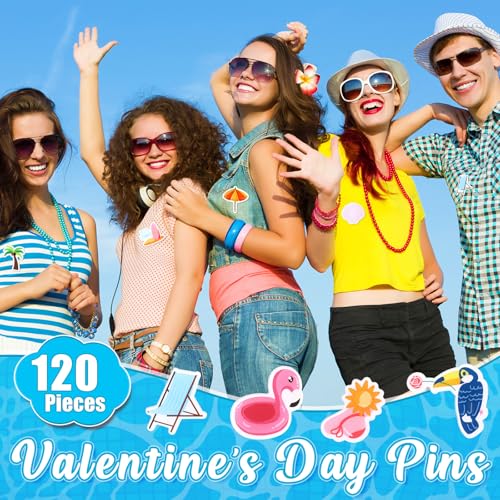 Image of 120 Pcs Summer Beach Pins Bulk Lapel Acrylic Pin Women Backpack Brooch Colorful Pins Gifts for Party Decoration