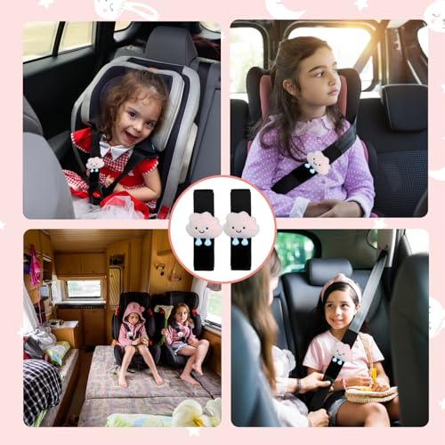 Gurtpolster Kinder, Weiches Gurtpolster Auto mit Pinken Wolken, Gurtschutz Kinder Auto, Einfache Montage mit Klettverschluss, Ideal für Autosicherheitsgurte Und Schultergurte