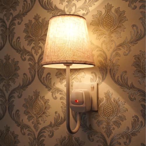 Image of Lamptobe Vintage Night Light Plug into Wall, Farmhouse Night Light with Linen Shade, Replaceable E27 Bulb& Switch, 2700K Warm White 4W for Bedroom, Nursery, Hallway, Living Room