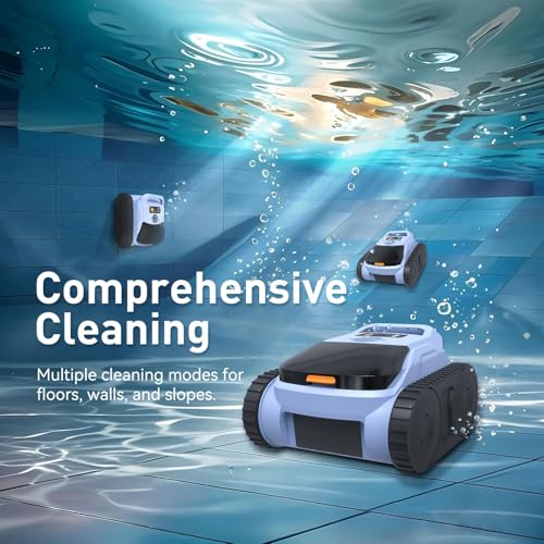 Image of Cordless Pool Cleaner Robot, Pool Vacuum for Inground Pool & Above Ground Pool, Smart Navigation Self-Parking, LED Indicator, Wall&Waterline Cleaning Pool Robot up to 2150 Sq.ft