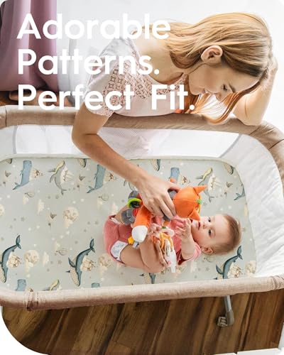 Image of Graco Pack and Play Sheets Fitted, TotBasic Ultra Soft Mini Crib Sheets Boy, Neutral Pack N Play Mattress Sheets Hypoallergenic and Soothing, Premium Jersey Playrad Sheets, 2 Pack