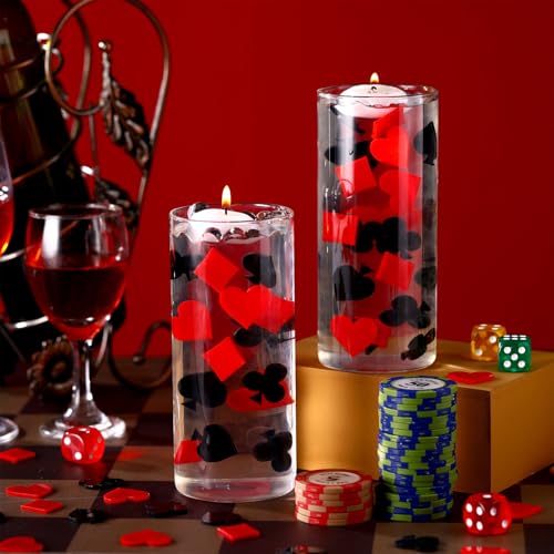 Threehoney 96 Pcs Casino Vase Filler Acrylic Poker Suits Casino Theme Party Decorations Vases Floating Candles Items Table Scatter Decorations for Las Vegas Night Birthday Tabletop Centerpieces