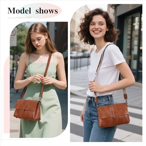 UBORSE Crossbody Handbags for Women, Flap Crossbody Purses for Women Shoulder Bag with 2 Straps, Soft Vegan Leather Satchel2