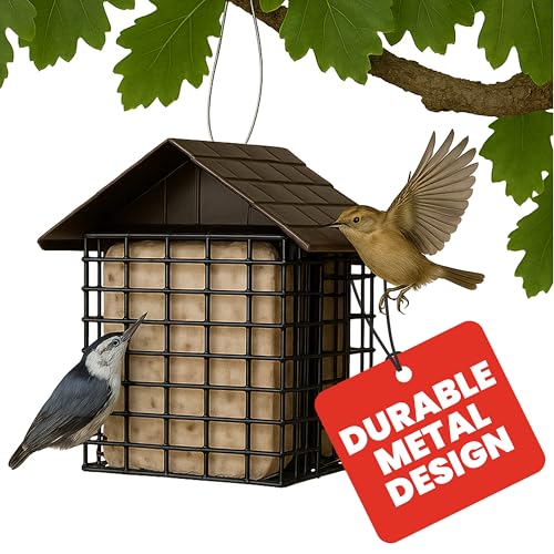 More Birds Double Suet Feeder with Weather Guard, 6.5' L X 4.25' W X 7.25' H, Brown