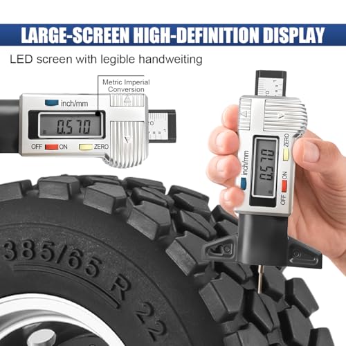 Tuxihapp Digital Tire Tread Depth Gauge, Portable 0.01mm Resolution Vehicle Tire Wear Checker with LCD Display & Inch/MM Conversion, Universal Auto Measuring Tool for Car Truck Tires (Silver)