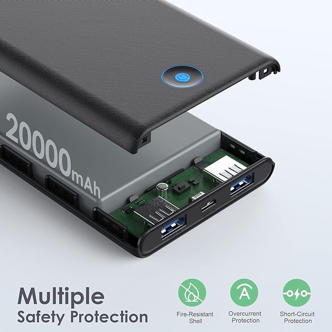 Power bank internal view with safety icons