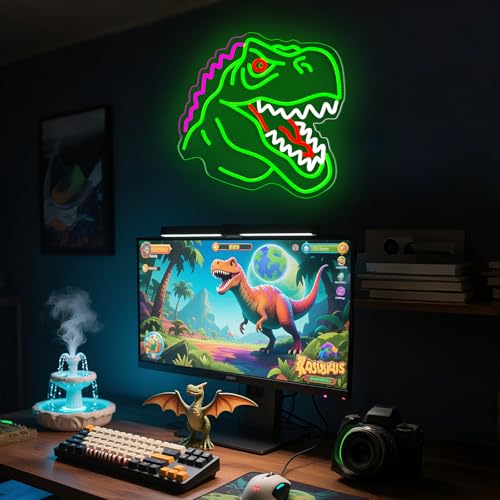Image of Dinosaur Neon Sign, T-Rex LED Neon Signs Light for Wall and Room Decor, USB Dimmable Powered LED Light for Bedroom, Man Cave Party, Birthday Christmas Gift (B002)