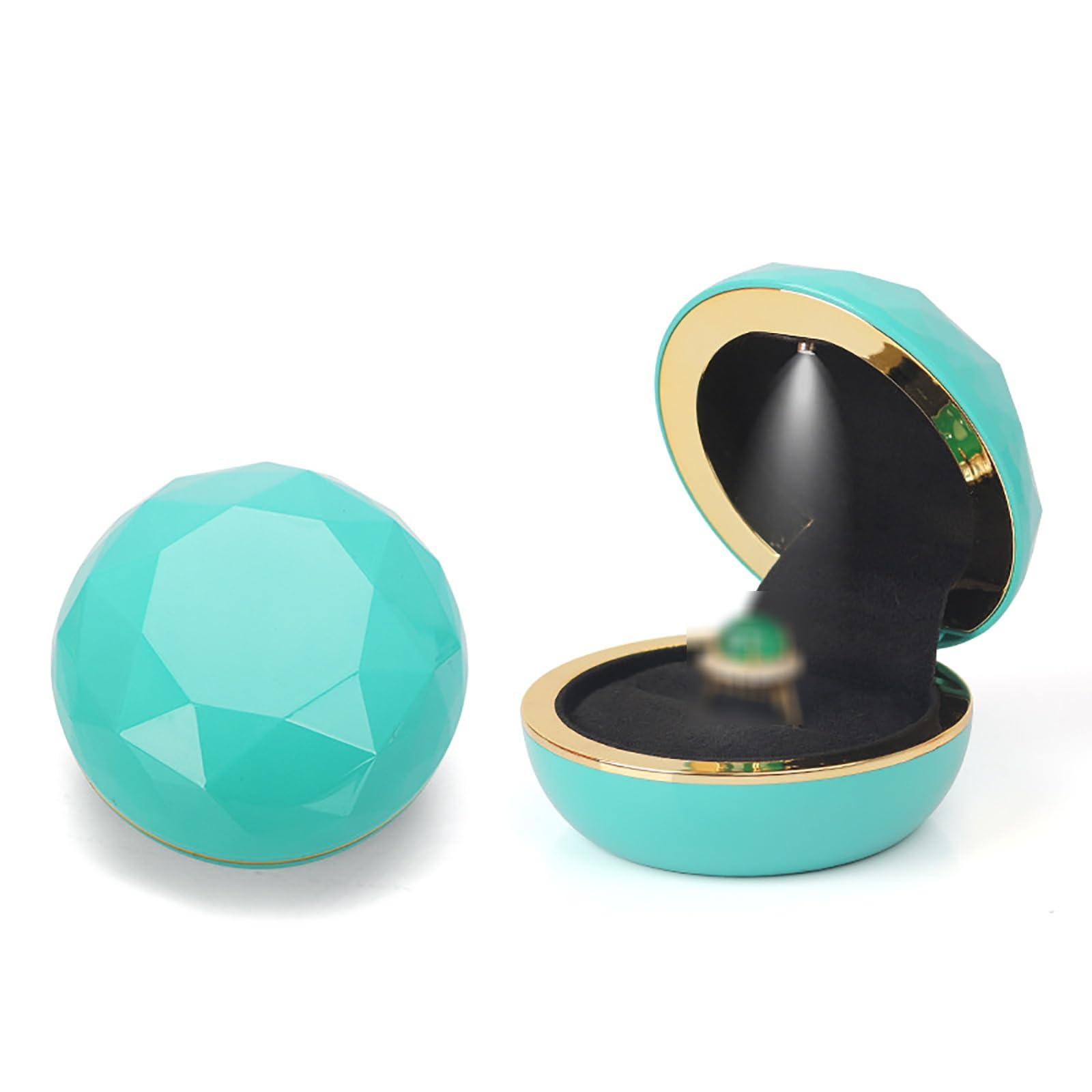 DUMRALBQE Wooden Ring Box LED Light Proposal Ring Box Packaging for Storage and Placement(Blue)
