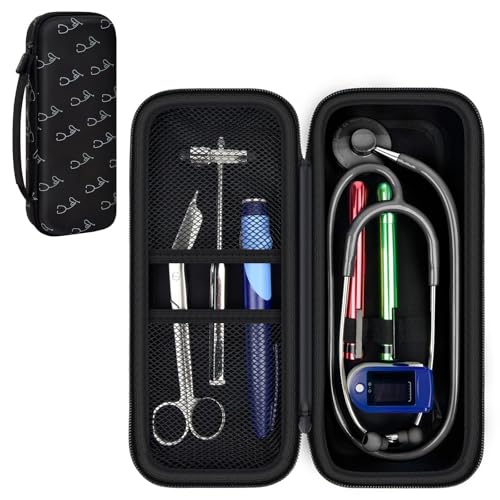 Image of Stethoscope Case for 3M Littmann Classic III /Cardiology IV, Blackheart | for MDF Acoustica Stethoscopes, for Nurses, Doctors, Nursing School Essentials, Students, Clinic, EMS, Travel, Hard Bag Only