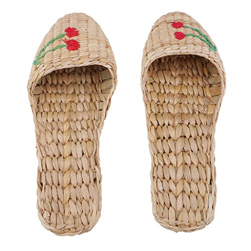 Homyl Pantufas masculinas casuais 100% feitas à mão com palha natural para uso interno, sapatos ecol
