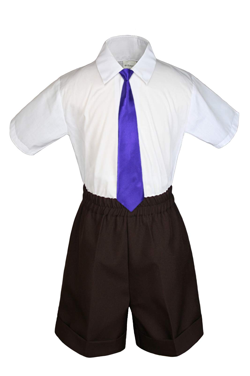 MILLTEX 3 Pieces Set Formal Party Wedding Color Satin Necktie Shirt Brown Shorts Set New Born Baby Boy Toddler Sm-4T (M (6-12 Months Old), Purple)