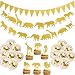 Jelacy Gold Jungle Safari Animal Banner- Gold Glitter Jungle Safari Animal Cupcake- Toppers Baby Shower Boys Girls Birthday Party Supplies Decorations, Zoo Themed Party Supplies Decorations
