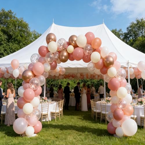 Image of 60Pcs Pink Rose Gold Balloons Kit 12 Inch Retro Pink Light Rose Gold Metallic Gold Ivory White Confetti Balloons for Birthday Wedding Bridal Shower Bachelorette Party Decorations Decor