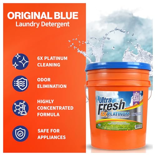Image of Ultra Fresh 5 Gallon Liquid Laundry Detergent Washing Soap for All Machine Types, 6X Platinum, Up to 640 Loads, Fresh Breeze