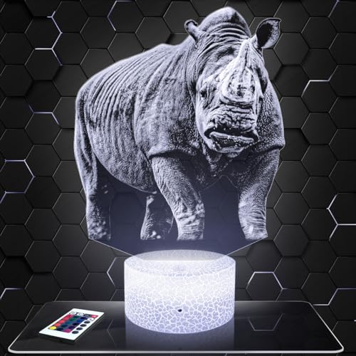 Lampephoto.fr - Lampe 3D Rhinocéros Décoration Animal Sauvage Afrique, Idée Cadeau Homme Femme Objet Rhinocéros Veilleuse Adulte Déco Chambre, Idee Cadeau...