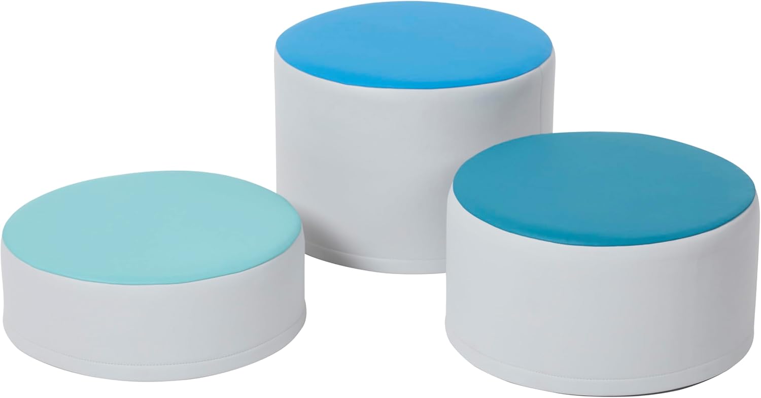 Round Two-Tone Ottomans, Flexible Seating, Contemporary, 3-Piece