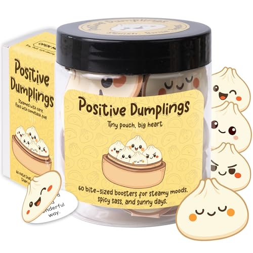 Positive Dumpling Jar – 60 Funny Emotional Uplifting Support Dumplings Affirmation, Back to School Gifts for Students & Teachers, White Elephant Gifts, Funny Gift for Women, Teens, Tweens, Coworkers