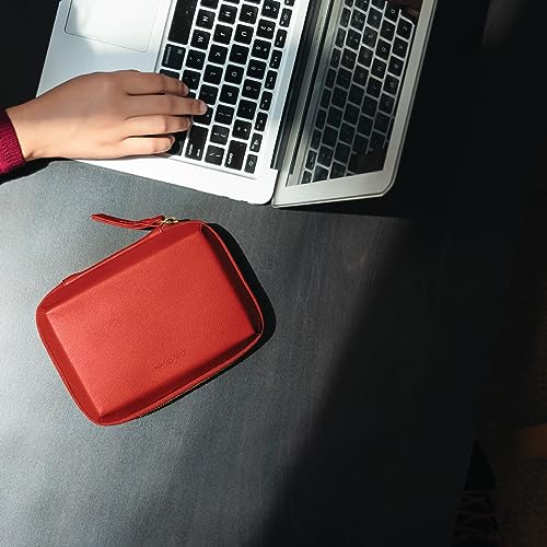 DailyObjects Leather Travel Electronic Accessories Storage Bag | Portable Gadget Organizer Case | Tech Kit Pouch for Cables, Drives, Chargers, Adapters, Power Banks | Charger Wire Organiser - Red 6 512PagQaYHL