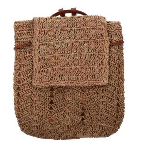 Sac à dos à cordon en paille marron parfait pour vos journées à la plage