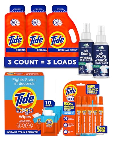 Tide Cruise Essentials Bundle - Includes Liquid Detergent, Tide Stain Remover Wipes, Stain Remover Pen & Downy Wrinkle Releaser Spray - Travel and RV Essentials Pack - image 2