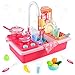 Diealles Shine Juguetes de Cocina, Juguetes para Fregadero de Cocina Lavaplatos Eléctrico Playhouse, con Canal, lavaplatos, Fregadero, Juegos de rol para niños, Regalo de imitación para niños (Rosa)
