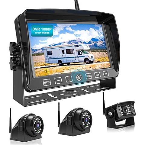 Fookoo HD 1080P 7" Wireless Backup Camera System, 7-inch Quad Split Screen Monitor, IP69 Waterproof Side Rear View Cameras, Supports 4 Cameras, Parking Lines, Recording for RV/Trailer/Truck (DW703) Cover