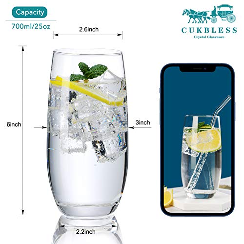 CUKBLESS Highball Glasses Set of 6 - Crystal Tall Drinking Glasses - Cocktail Glass Cups for Mojito, Juice, Beverage, and water - 19 Oz - Thumbnail 4