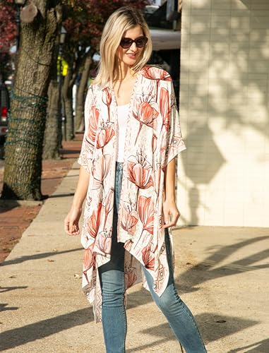 Image of Breezy Lane Women's Kimono Cardigan Summer Swimsuit Coverups Beach Cover Up with Floral Print for Vacation